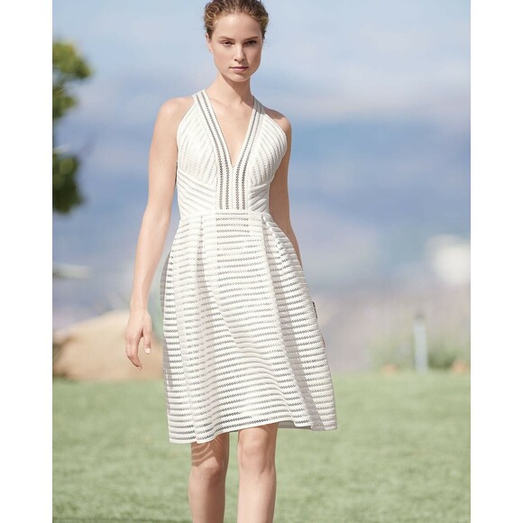 Carmen Marc Valvo Dresses & Skirts - Carmen Marc Valvo Textured Stripes A-Line Off White Dress Sz 6 NWT $595 D0